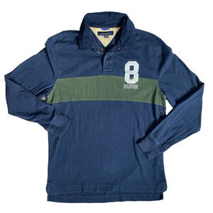 Tommy Hilfiger Men's Athletics Rugby Polo Shirt Medium‎ Blue Long Sleeve 90s Y2K